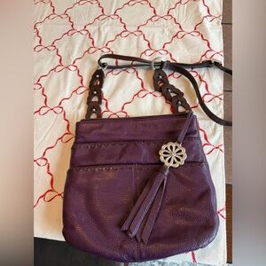 Brighton Purple Leather Shoulder Bag with Floral Accent